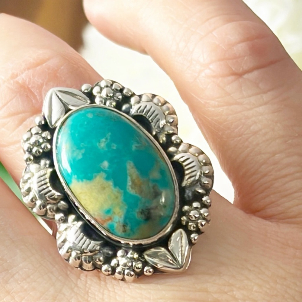 Royston Turquoise Navajo Style Ring Size 8 1/4 8.5 Pure Sterling Silver 925 New - Picture 5 of 13